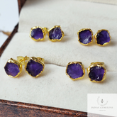 Tiny Amethyst Studs, 14K Gold Plated Earrings, Raw Purple Amethyst Stud Earrings, Purple Gemstone Stud Earrings, Women Earrings,Gift For Her